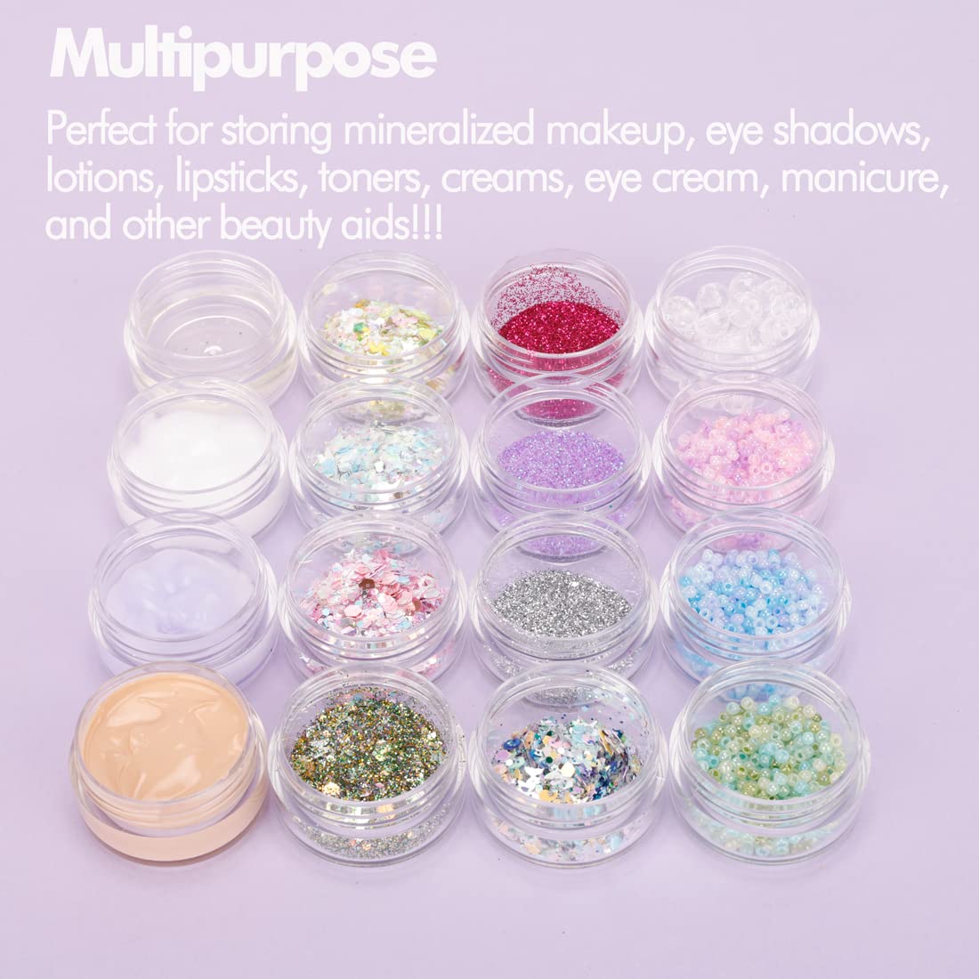 5 Gram Sample Containers With Lids, 200 Count 5ML Clear Jars, Empty Lip Balm Containers, Small Makeup Travel Jars for Glitter, Lotion, Cream, Beads, With Labels, Mini Spatulas