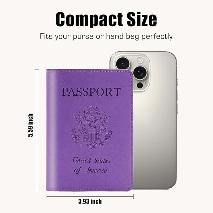 Cnycmy Passport Holder–Slim Travel Organizer for Passport, RFID Blocking,Boarding Pass, Credit Cards | Vegan Leather & Anti-Theft Design (Purple5)