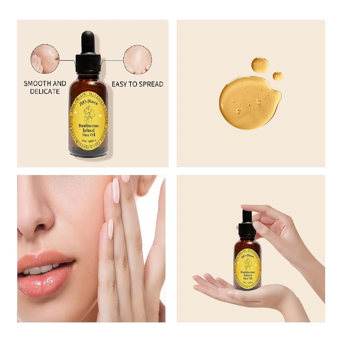 30 ML Frankincense Essential Oil,Organic Castor & Jojoba Oils for Face Anti-Aging Facial Moisturizer Serum,Natural Skincare Hydrates Skin Moisturizing (1 PCS)