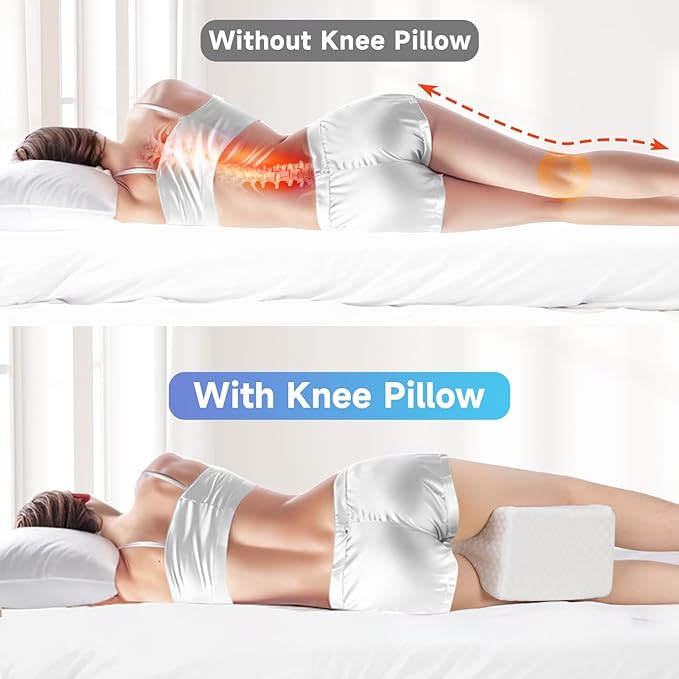 CloudBliss Knee Pillow for Side Sleepers - Cooling Leg Pillow for Side Sleeping, Memory Foam Knee Pillow for Hip Pain, Lower Back Pain, Sciatica Pain, Knee Wedge Pillow with Contour Design, White