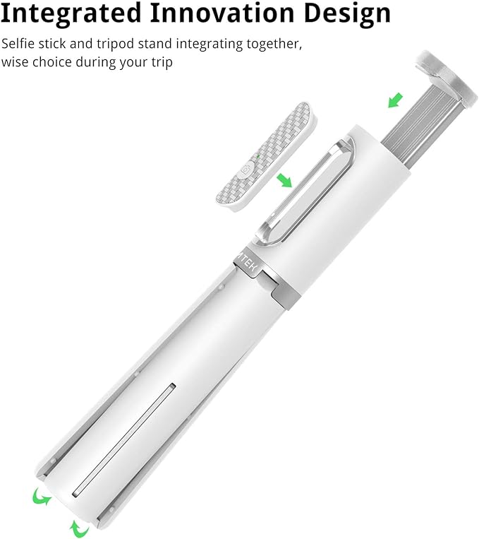 ATUMTEK Selfie Stick Tripod, 3-in-1 Extendable Aluminum Phone Tripod with Detachable Bluetooth Remote, Compatible with iPhone 17/16/15/14/13/12/11/11 Pro/XS Max/XR and Samsung Smartphones, White