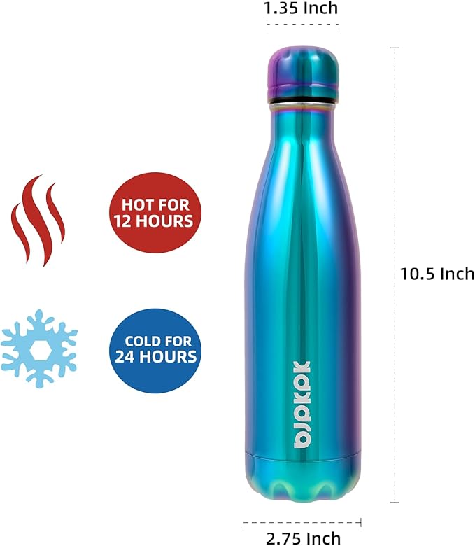 BJPKPK 17oz Insulated Stainless Steel Water Bottles,Sports Water Bottles Keep Cold for 24 Hours and Hot for 12 Hours,BPA Free for Travel,Shining Purple