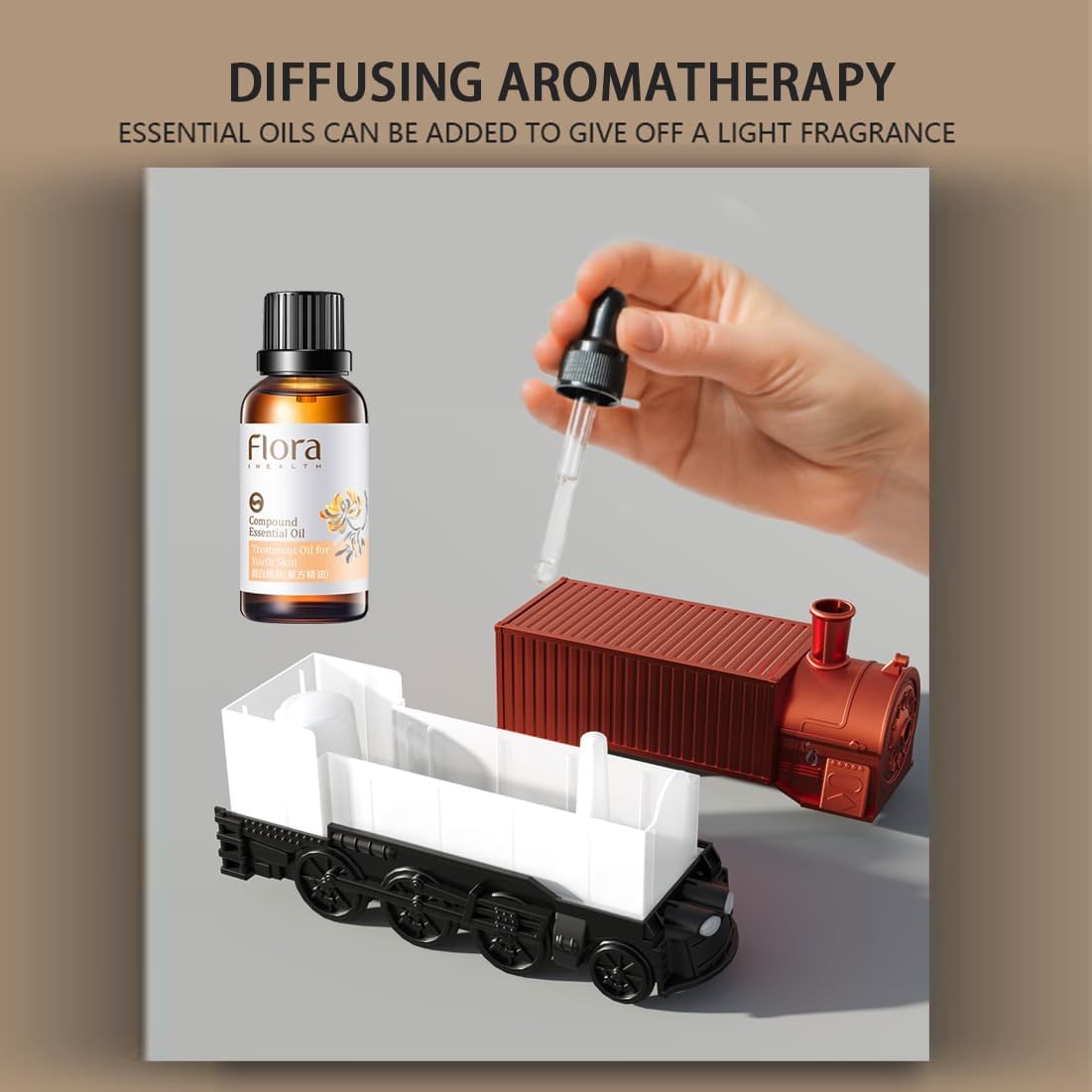 Train Diffuser, Quiet Train Humidifier, Train Diffusers for Essential Oils, Container Train Design Aromatherapy Diffuser with Colorful Light, Humidifiers for Bedroom Home Office, Diffusers for Home