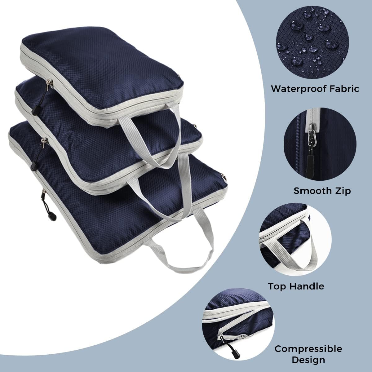 AUXDIQ 3 PCS Compression Packing Cubes for Suitcase Travel Luggage Organizer Bags Set Packing Organizers Compression Suitcase Bag Travel Essential Bag