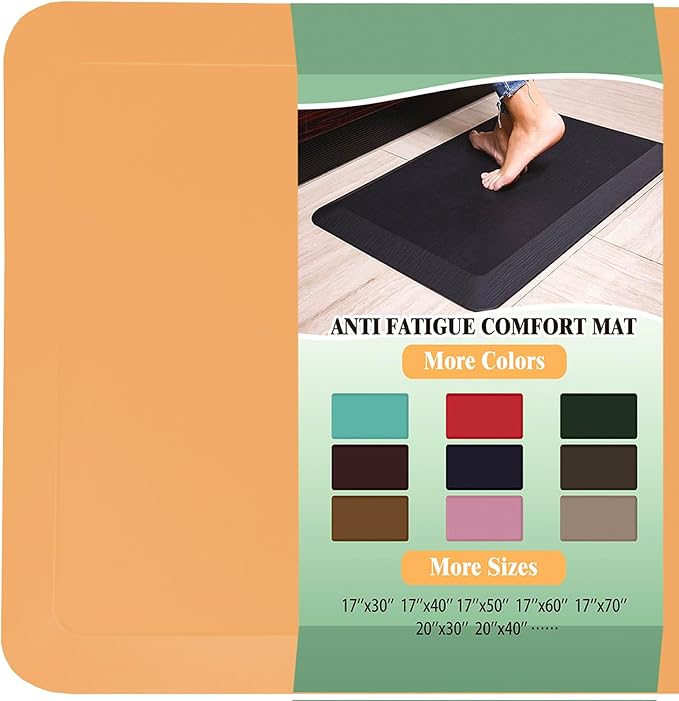1" Extra Thick Anti Fatigue Floor Mat 60" L x 17" W,Kitchen Mat, Standing Desk Mat,140D Advanced PU Foam Ergonomic Comfort at Home, Office, Garage, Sink (Orange)