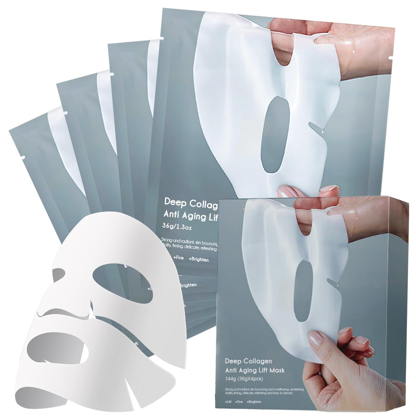 SOYUB Collagen Face Mask - Hydrating Overnight Collagen Face Mask Deep Collagen Anti Wrinkle Lifting Mask - Pure Collagen Films for Improve Elasticity Firming And Moisturizing (4 pcs/1 Box)