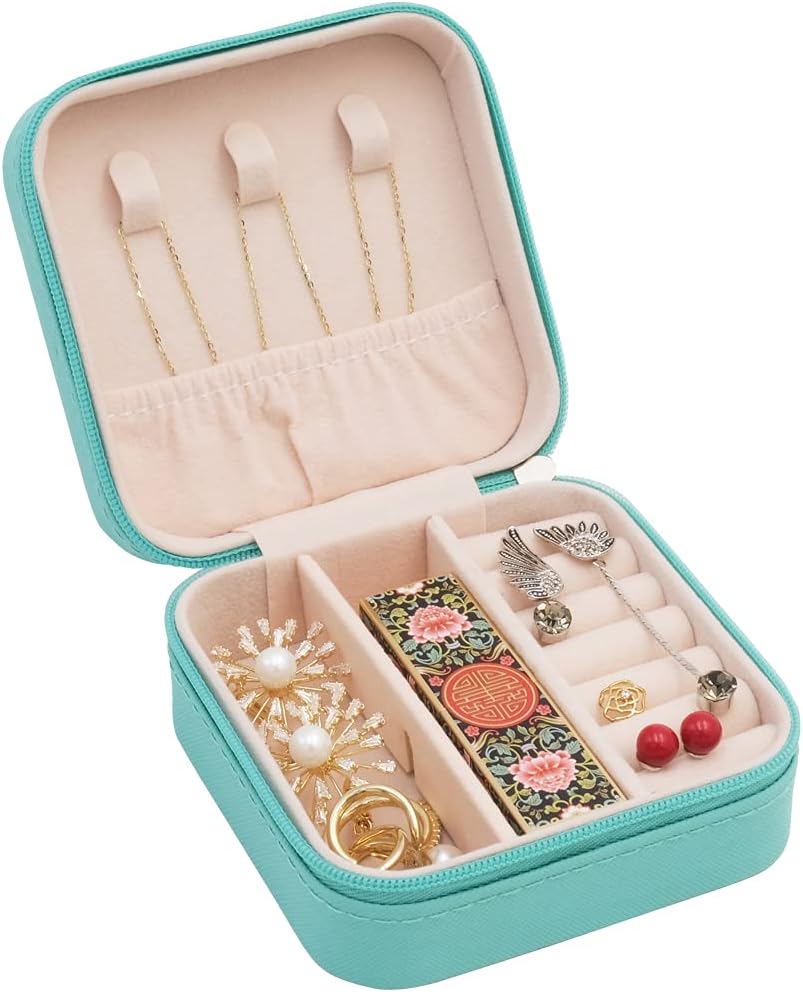 Mini Jewelry Travel Case, Small Portable Jewellry Organizer Box Storage Organizer Portable Display Storage Box for Rings Earrings Necklaces, Gifts for Girl, Women, Mom, Wedding, Birthday(Blue)