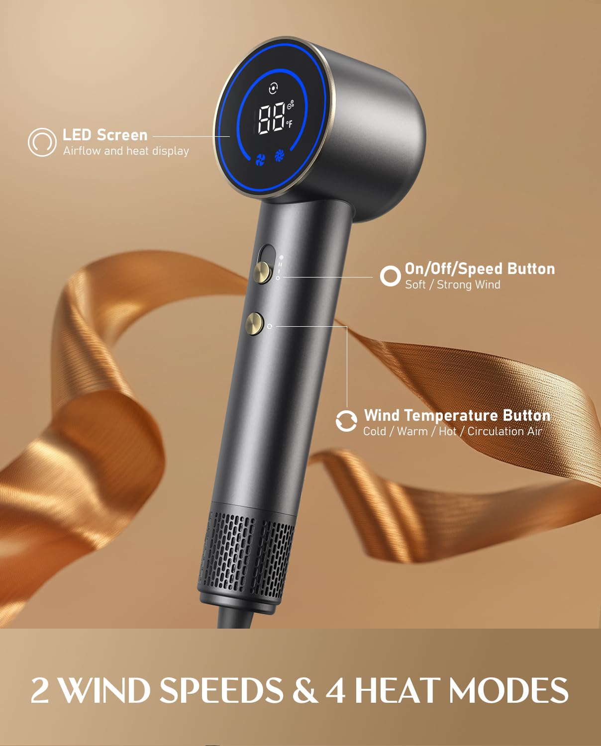 Fanttik Solo SonicDry H10 APEX 80% Faster Drying with 110,000 RPM Brushless Motor Hair Dryer, 56dB Low-Noise, 0.74lb Ultra-Light Blow Dryer, Ionic Tech for Travel, Home, Salon - Grey