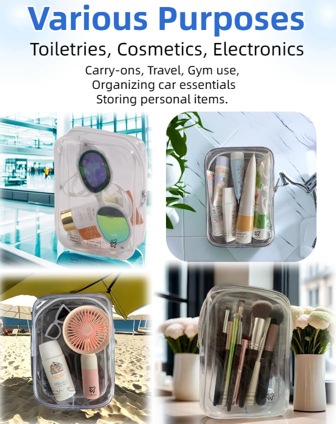 CALYGO Packing Cubes Quart Size Travel Bag Tsa Approved Clear Toiletry Bag Small European International Must Haves Long Flight Airplane Essentials (3, Pink, Pink,Clear)