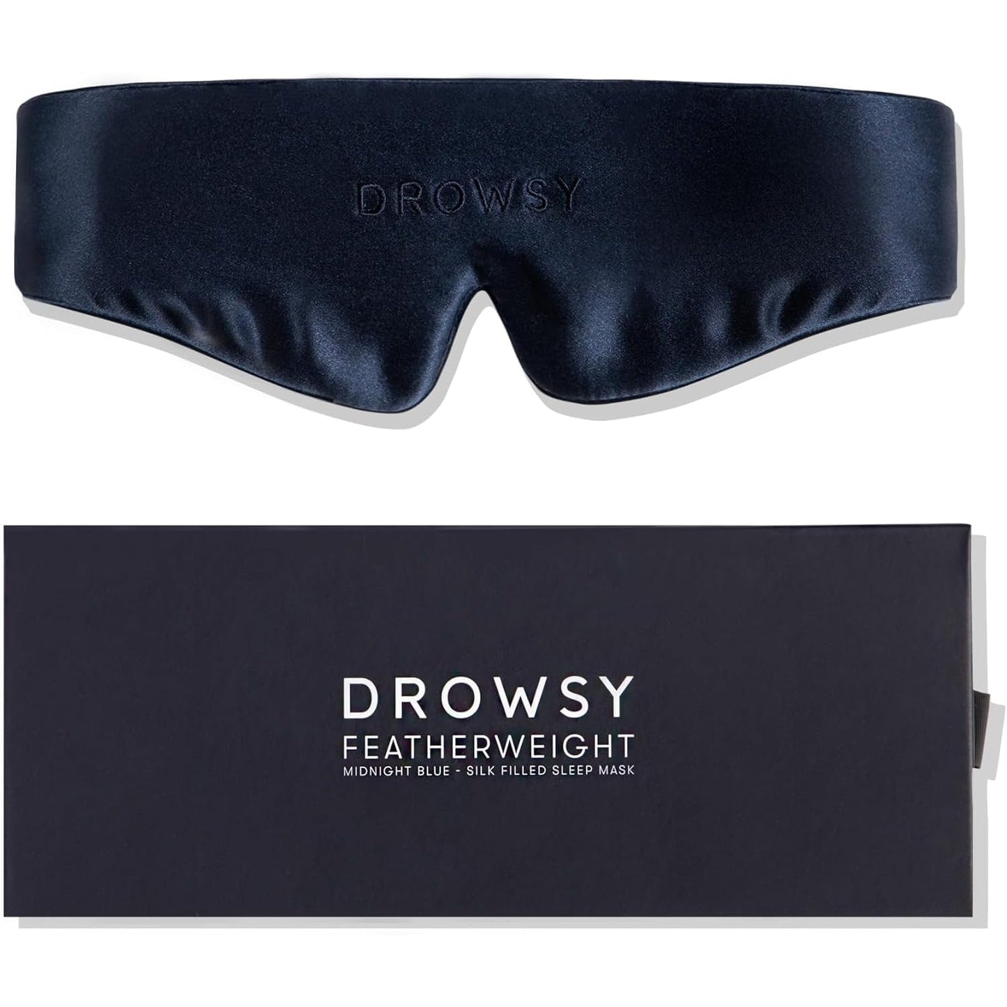 Drowsy Featherweight Silk Sleep Mask – Luxury Blackout Eye Mask for Sleeping & Travel, 100% Mulberry Silk, Lightweight Comfort, Adjustable Strap, Protects Skin & Hair - Midnight Blue