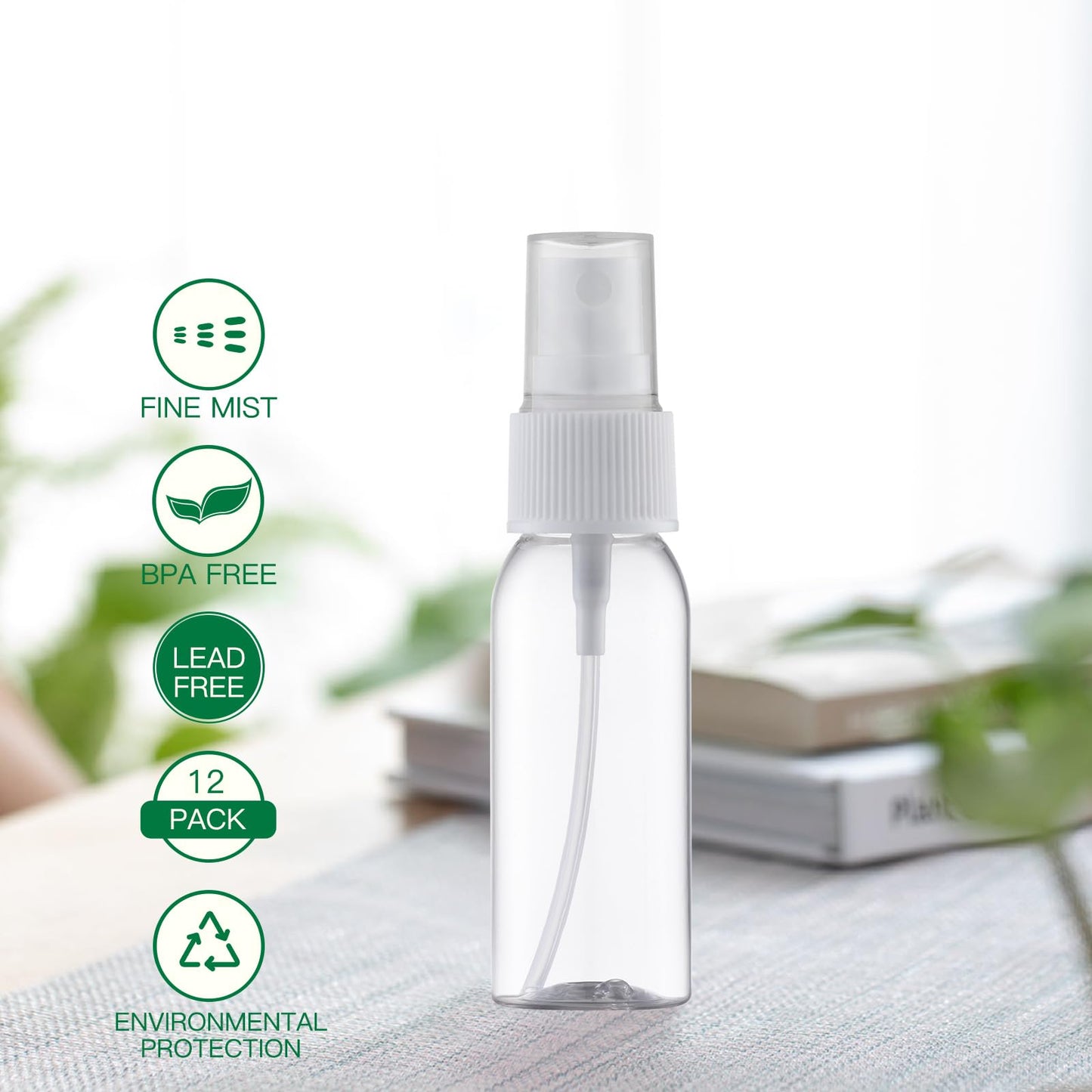 LISAPACK Plastic 1oz Spray Bottles Empty Small Mini Fine Mist Travel Size Atomizer, Tiny Sprayer for Little Perfume, Water, Cologne, Alcohol, Samples (12pcs, clear, 30ml)