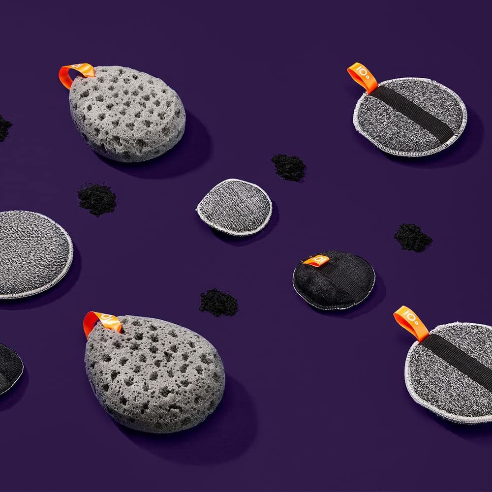 CleanLogic Bath & Body Charcoal Infused Exfoliating Dual-Texture Facial Pads, Face Sponges for Cleansing & Softening Sensitive Skin, MakeUp Remover Pads, 9 Count Value Pack