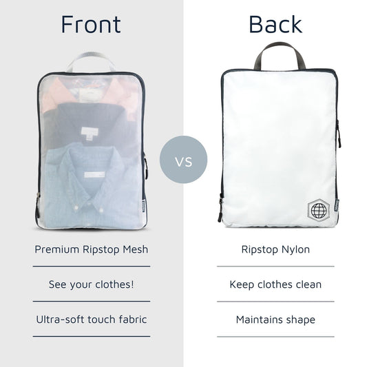 Large Packing Cube Set with See Through Mesh- Compression Packing Cubes Travel Organizers by TRIPPED Travel Gear (White)