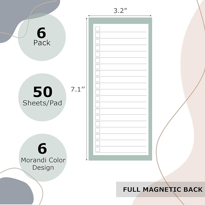 6 Pack Magnetic Notepads for Refrigerator, Grocery List Magnet Pad for Fridge, 50 Sheets per Note Pads To-Do List, Shopping List(300Sheets)