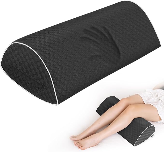 Knee Pillow for Back Sleeping – Ergonomic Memory Foam Cushion for Hip & Back Pain Relief – Leg Wedge Pillow for Spinal Alignment – Support for Side & Back Sleeping, Machine Washable Cover (Black)