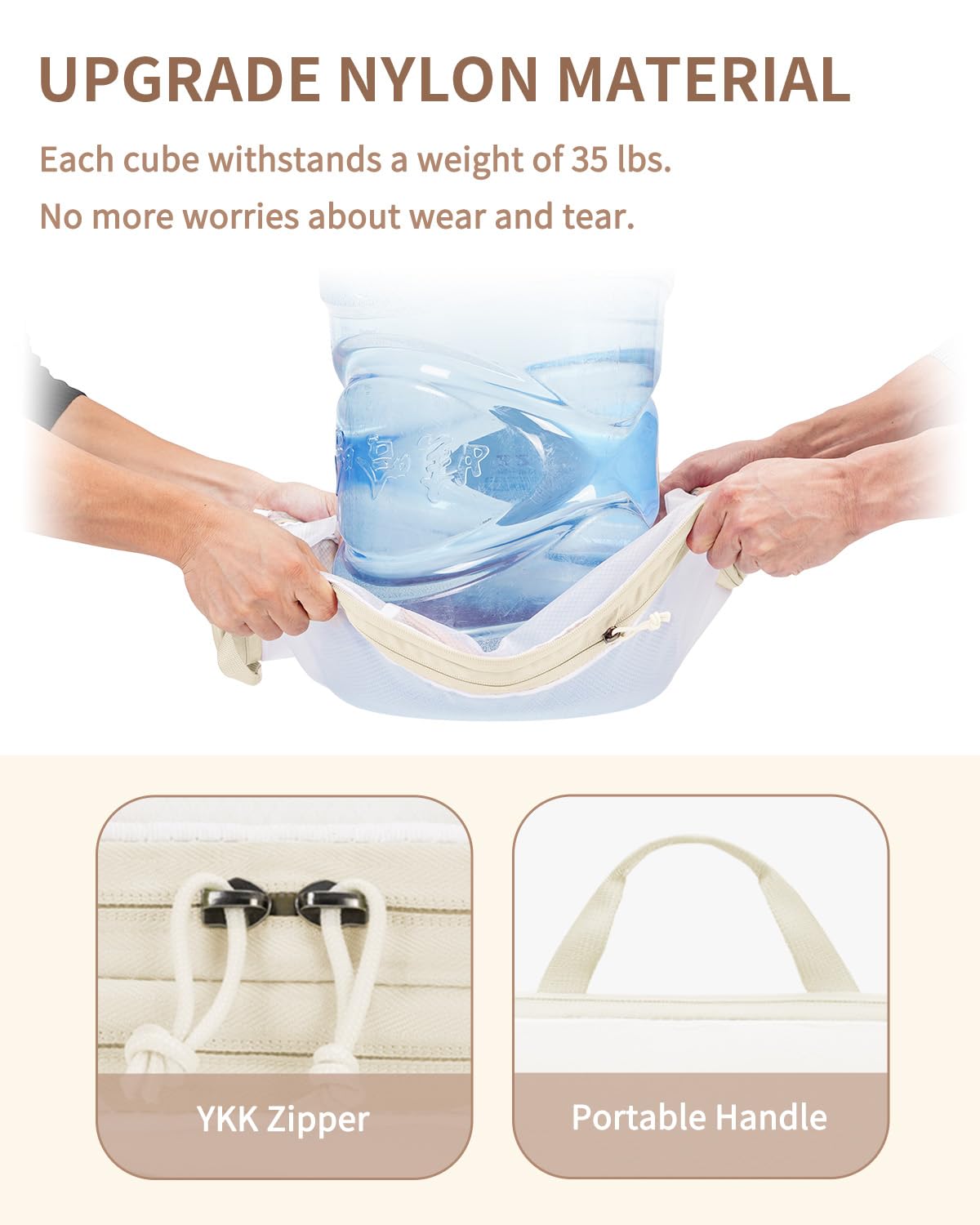 ECOHUB 6 Set Compression Packing Cubes, Lightweight Beach Vacation Travel Essentials Durable Travel Accessories for Suitcase Carry On Luggage Organizer Bags with YKK Zippers Shoe Bag, Beige