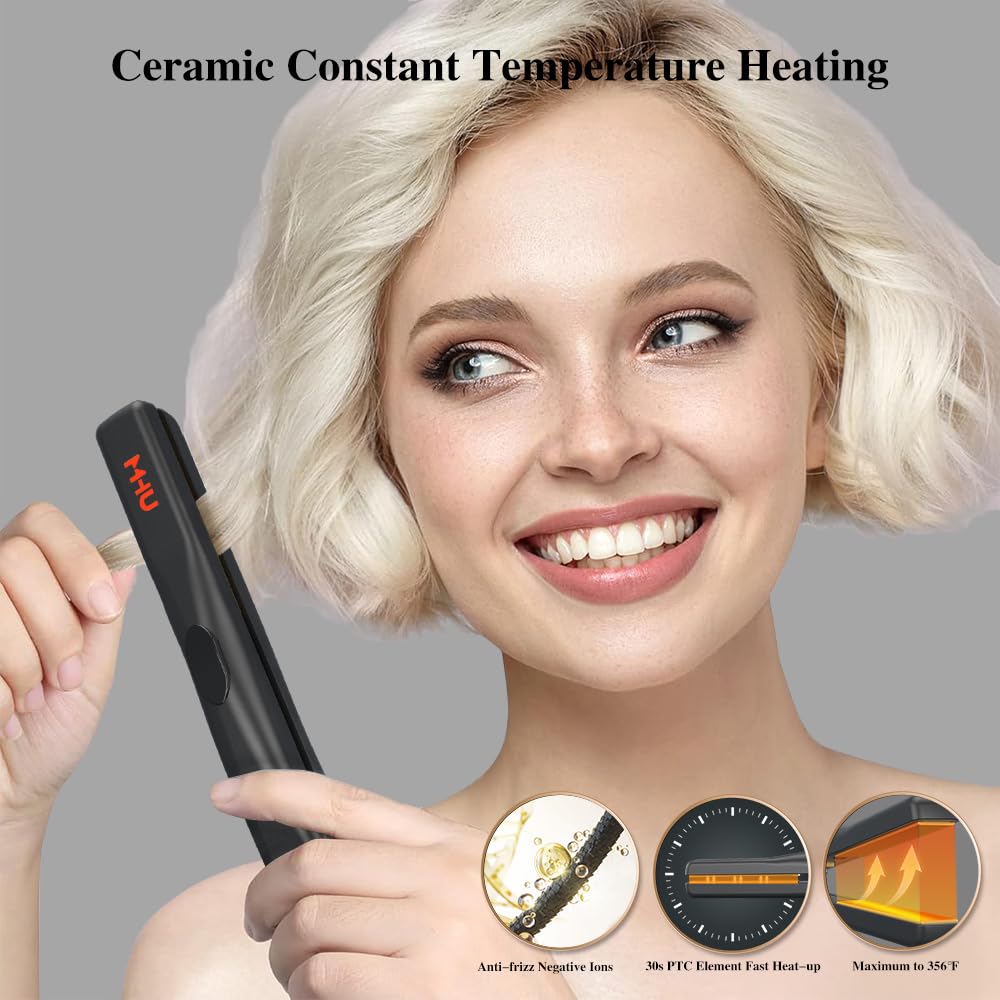 Lightweight Portable Hair Straightener, 0.5 Inch Mini Flat Iron with Ceramic Tourmaline Plates & Smart Constant Temperature - Perfect for Short Hair, Curls, Bangs & Travel - Small Styling Iron