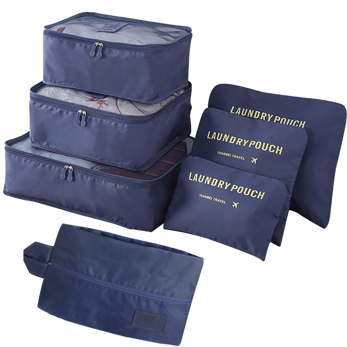 INVODA 7 piece Multi-size Packing Cubes for Travel Suitcase Organizer Bags Lightweight Travel Bags (Navy Blue)