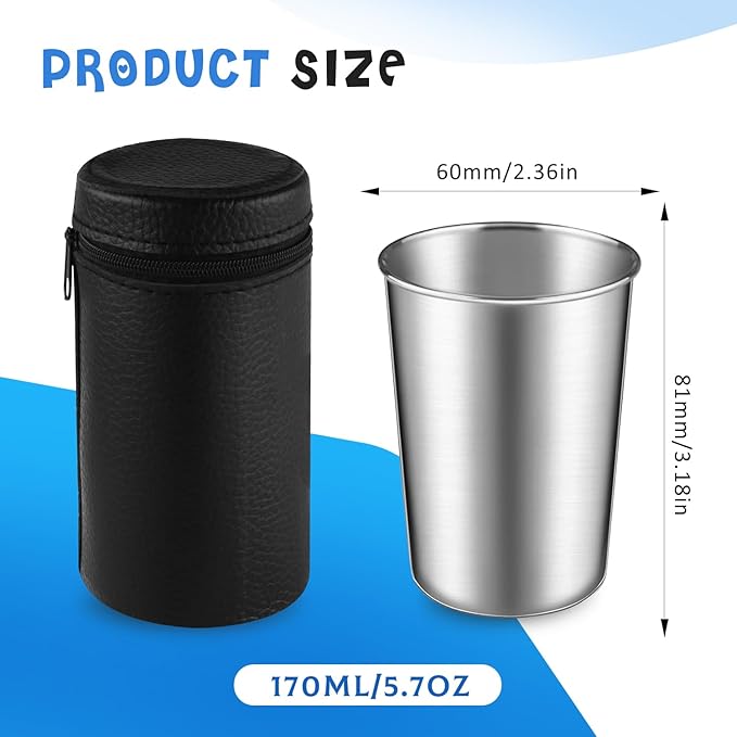 3 Set/12Pcs 170ml Stainless Steel Cups with Storage Bag Metal Drinking Cups Stackable Water Tumblers for Bar Home Travel Office Outdoor Camping,4 Pcs/Set,Dishwasher Safe