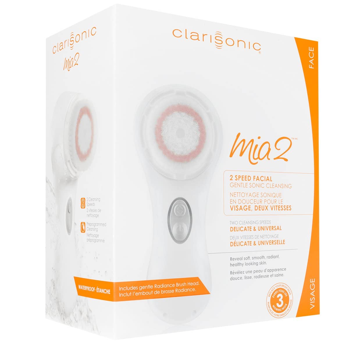 Clarisonic Mia 2 Facial Cleansing Brush, Sonic System, 2-Speed, 2025 (White)