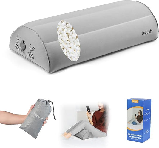 Luxtude Inflatable Bolster Pillow for Legs, Half Moon Pillow Knee Pillow for Back Sleeping, Leg Pillow for Side Sleeping, Leg Elevation Pillow for Knee Support, Lower Back & Head, Ankle and Foot