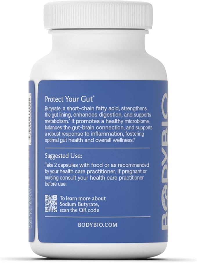 BodyBio Butyrate - Postbiotic for Gut Health, Digestive Support, Bloat, Gas & Constipation Relief, Leaky Gut Repair - Sodium + Butyric Acid Supplement for GI Wellness