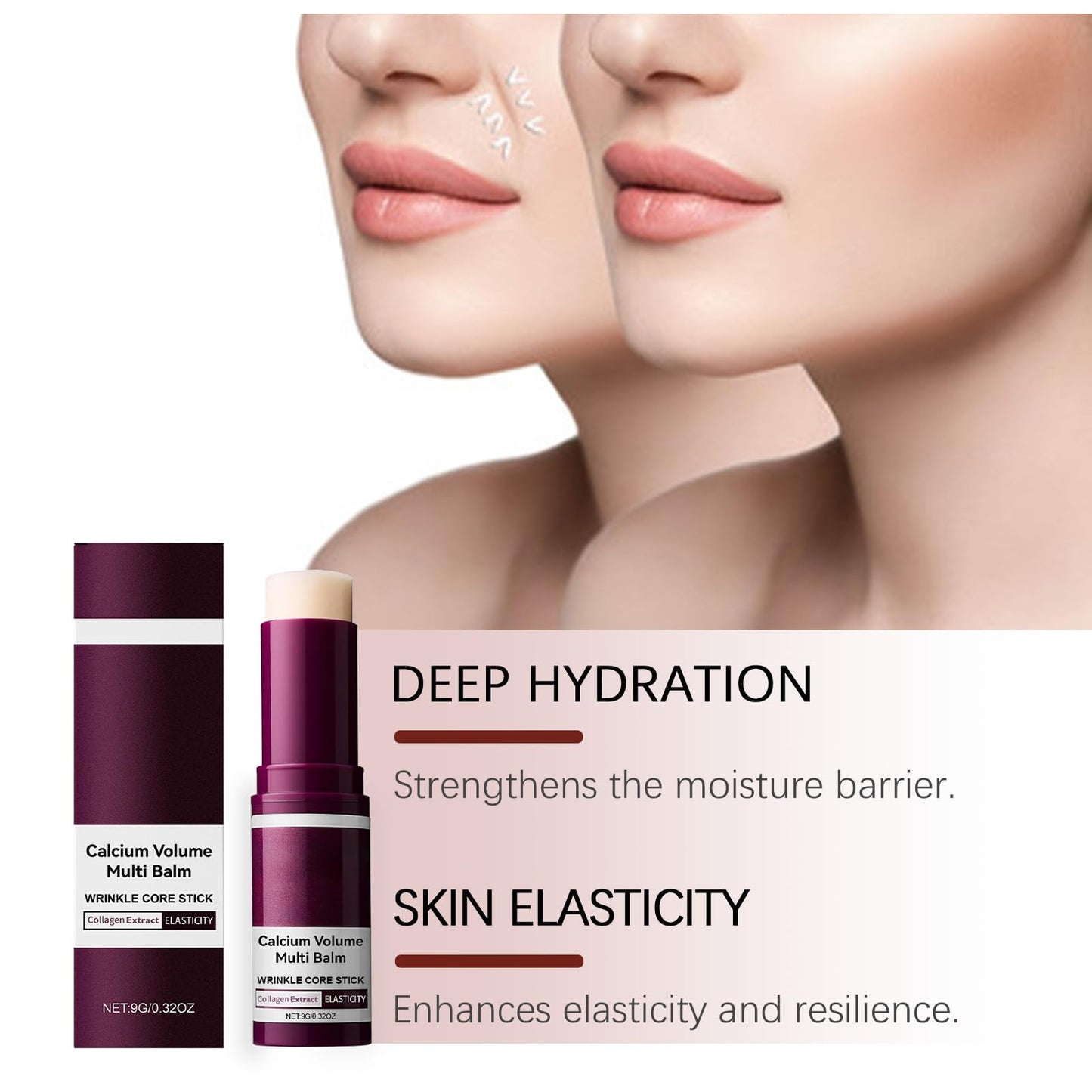 2PCS Cemenrete Calcium Multi Balm, Calcium Volume Multi Balm, Containing Collagen Moisturizing Stick, Vitamin E, Auitable for Face, Eyes and Neck, Anti-Aging, Anti-Wrinkle, Moisturizing