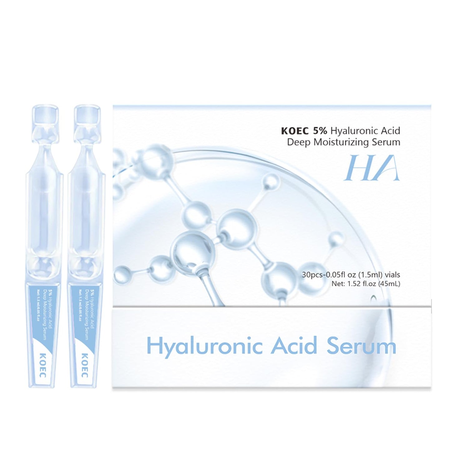 5% Hyaluronic Acid Serum Ultra-Moisturizing Vials,Hyaluronic Acid Facial Serum, Single-Use Hyaluronic Acid Tubes,Intensive Hydration,Enhances Skin Elasticity,Pre-Makeup Moisturizing Care (1 Box of 30)