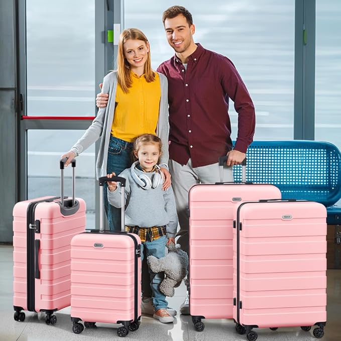 AnyZip Luggage Sets 4 Piece Hardshell Suitcase Set PC ABS Lightweight Travel Suitcases with 4 Double Spinner Wheels TSA Lock 20 24 28 32 Inch Pink