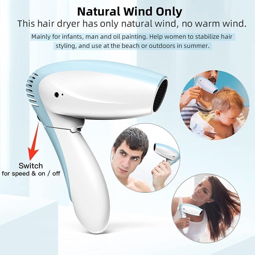 Cordless Hair Dryer - Only Cold Wind Battery Operated Hair Dryer - Rechargeable Portable Hairdryer for Indoor, Outdoor, Camping, Tourism