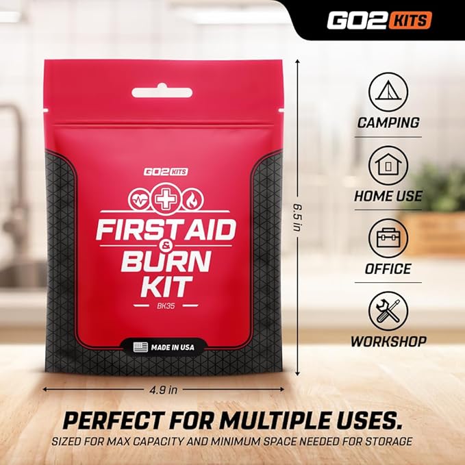 Advanced First Aid & Burn Kit, Comprehensive Burn First Aid Kit with Dressings, Burn Cream & Gauze, Portable First Aid Kit for Home, Office, Car & Travel, 10-Pack (BK35)