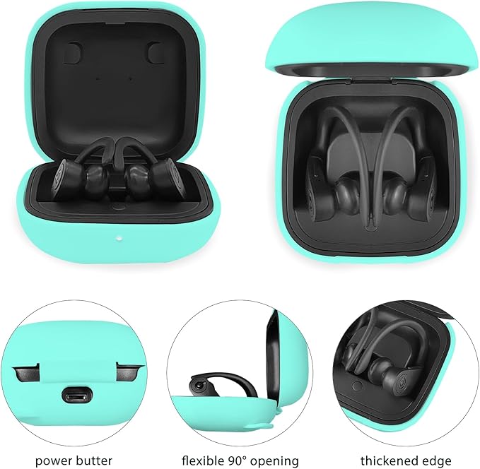 Compatible with Powerbeats Pro, Soft Silicone Case with Gold Heart Pattern for Powerbeats Pro Case with Cute Butterfly Keychain for Girls Women (Mint Green)