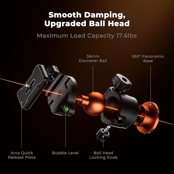 K&F CONCEPT 70" Camera Tripod, Lightweight Travel Tripods for Camera with 360 Degree Ball Head Load Capacity 17.6lbs, Cellphone Clip for Smartphone Live Streaming Vlog K234A3+BH-36