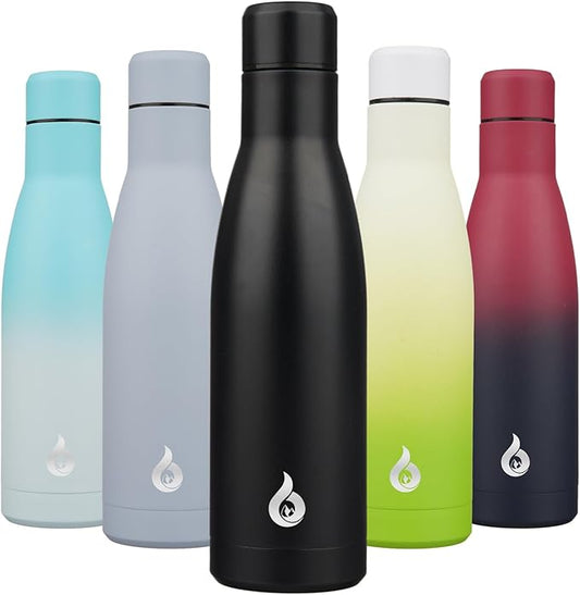BJPKPK Insulated Water Bottle 17oz Stainless Steel Water Bottles Dishwasher Safe Metal Thermal Keep Cold and Hot,Midnight Black