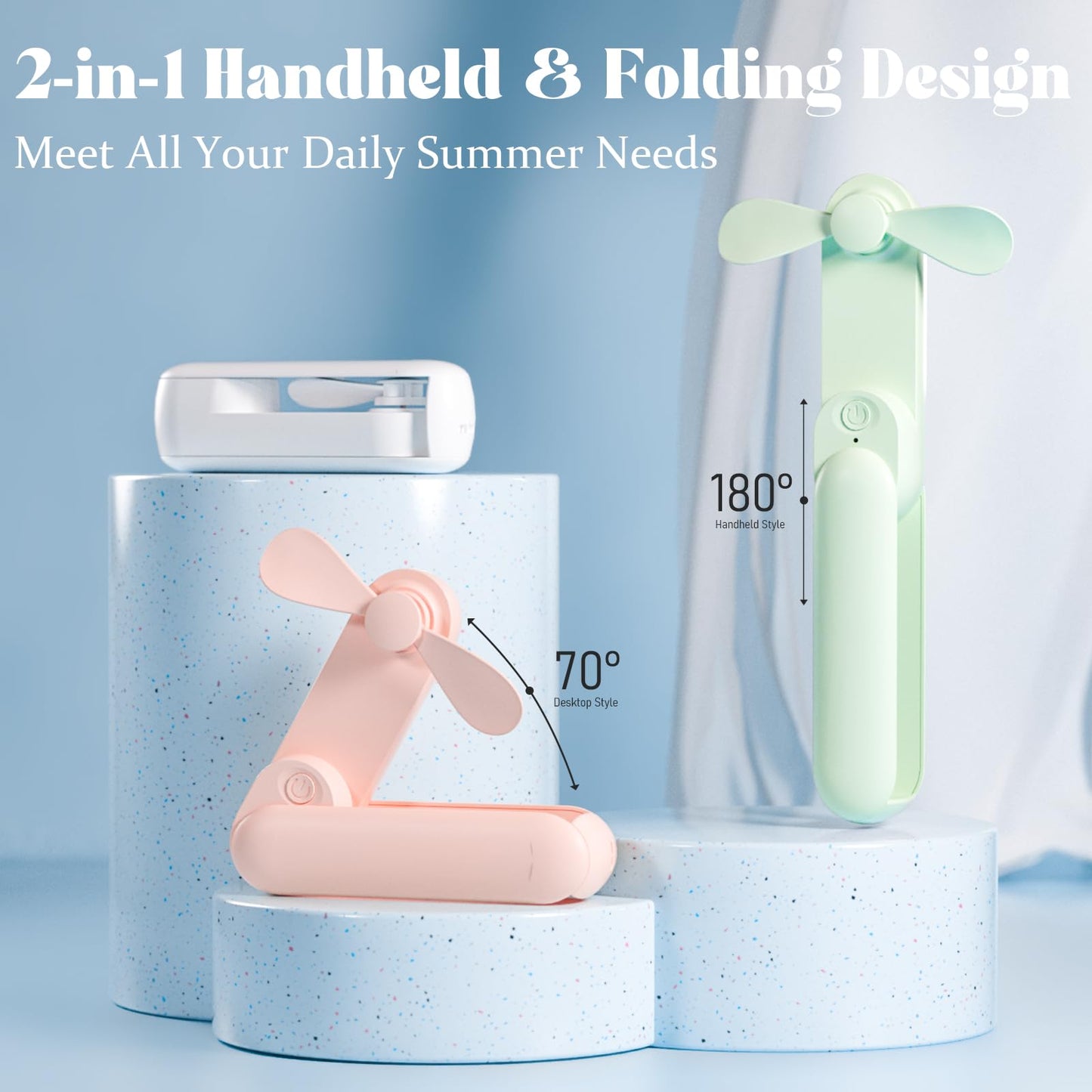 Portable Handheld Fan, 2 IN 1 Mini Hand Fan, Battery Operated [8-15 Working Hours], USB Rechargeable Personal Foldable Fan for Indoor, Small Pocket Fans Travel Essentials for Outdoor (Pink)