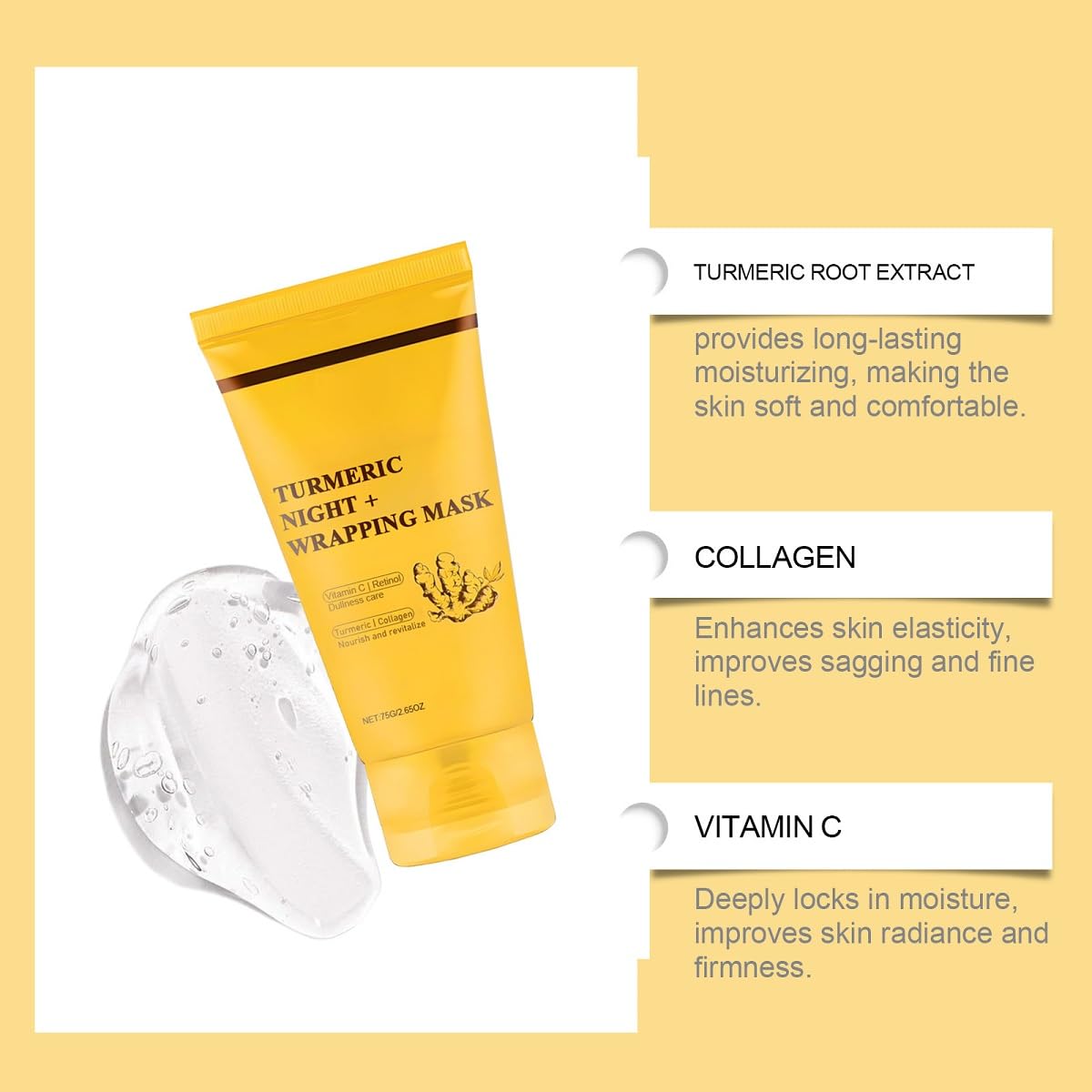 ZTSGU Turmeric Collagen Night Mask, Deep Nourish Moisturizing & Firming Collagen Peel Off Sleeping Turmeric Mask.(1 Pack With Brush)