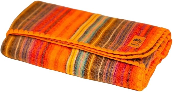Alpaca Wool Blanket - Twin Size Throw & Warm, Lightweight, Couch or Camp - Outdoor - 75 x 38 Inches (Orange)