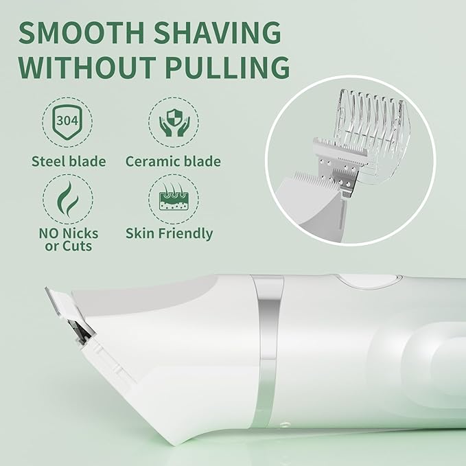 Bikini Trimmer for Women, 3-in-1 Electric Razors for Women, Waterproof Bikini Shaver Replaceable Facial, Body Trimmer for Pubic Hair, Painless Razor for Hair Trimmer Gifts for Her, Mint Green