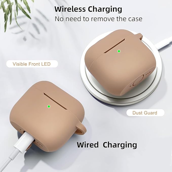 Airpods 4 Cases Silicone Protective Case for Airpod 4 with Bling Keychain for Apple AirPods 4th Generation Wireless Earbuds with Cleaner Kit (Milk Tea)