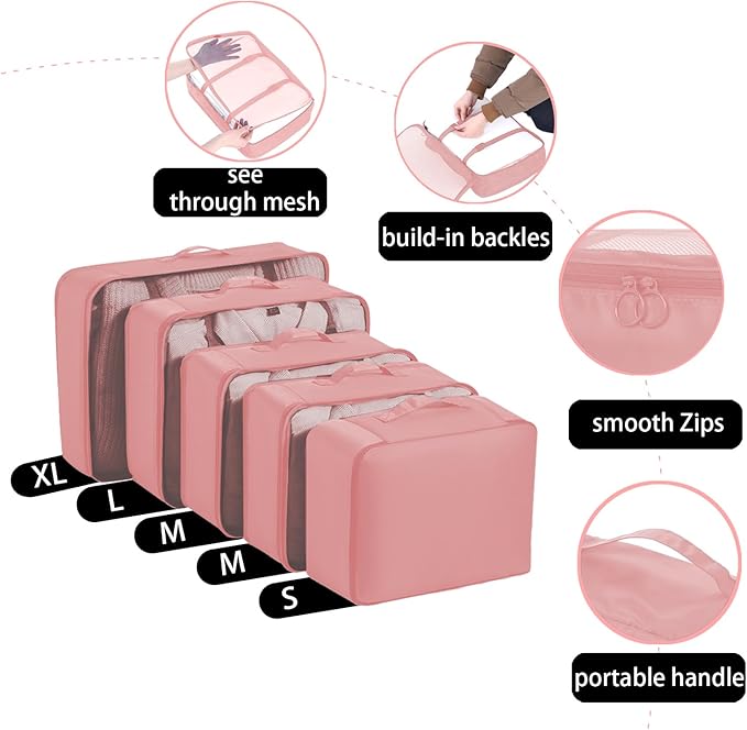 9 set Packing Cubes for Travel,Effortless Organization Cube for Quick Packing& Unpacking, Travel Must Have Suitcase Organizer Essentials for any Journey,Business trip,Cruise,Camping,hiking,Vacation.