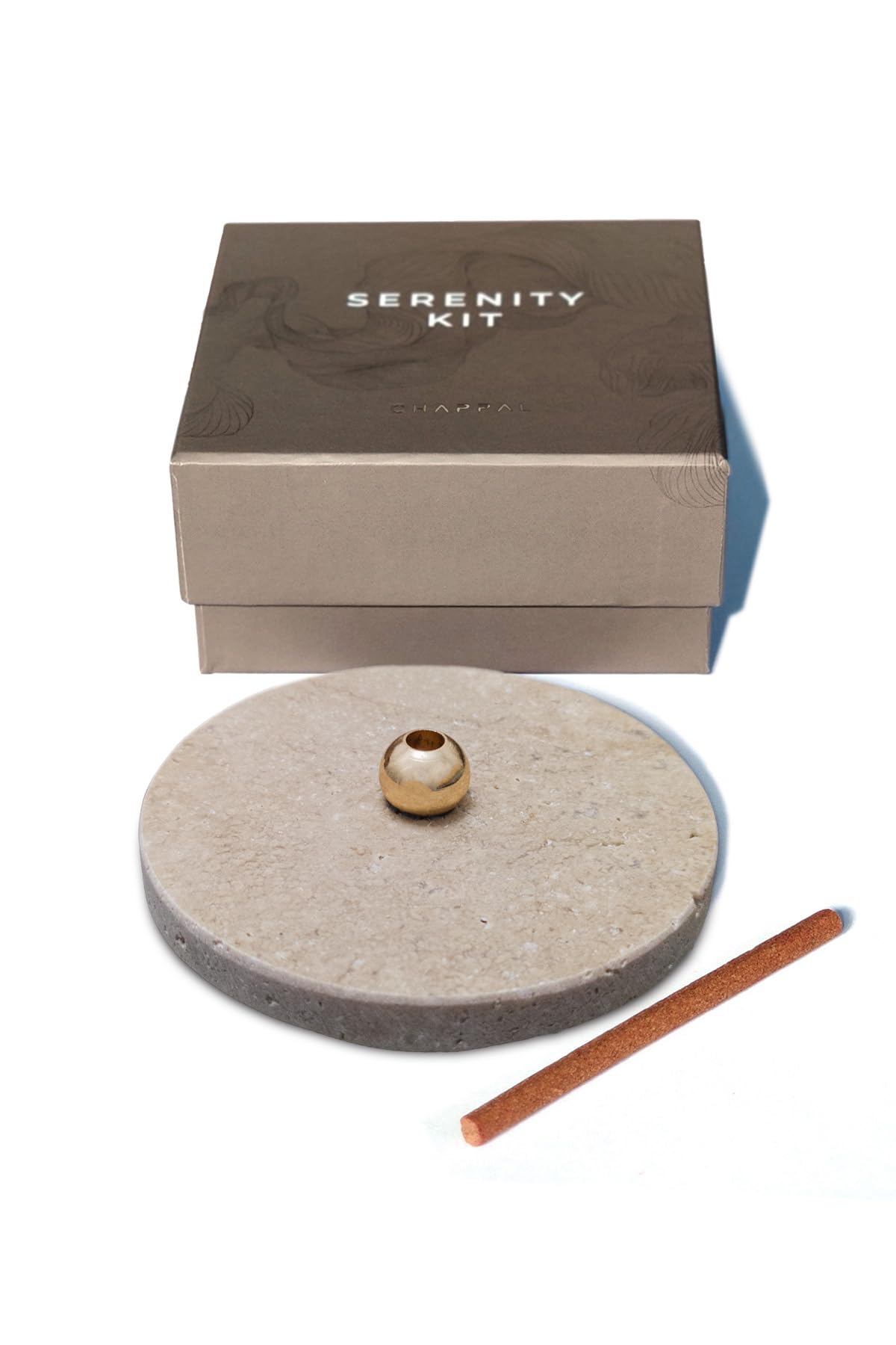 Chappal Serenity Stick Incense Kit – 100% Natural Plant-Based Aromatherapy with 4 Scented Incense Blends (Lily, Sandalwood, Rose, Oud) & Travertine Brass Holder – Home & Meditation Gift Set