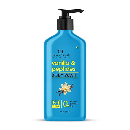 Botanic Hearth Vanilla & Peptides Body Wash – Hydrating Shower Gel with 5 in 1 Care, Sulphate & Paraben Free, Gentle Daily Cleanser for All Skin Types, 16 fl oz