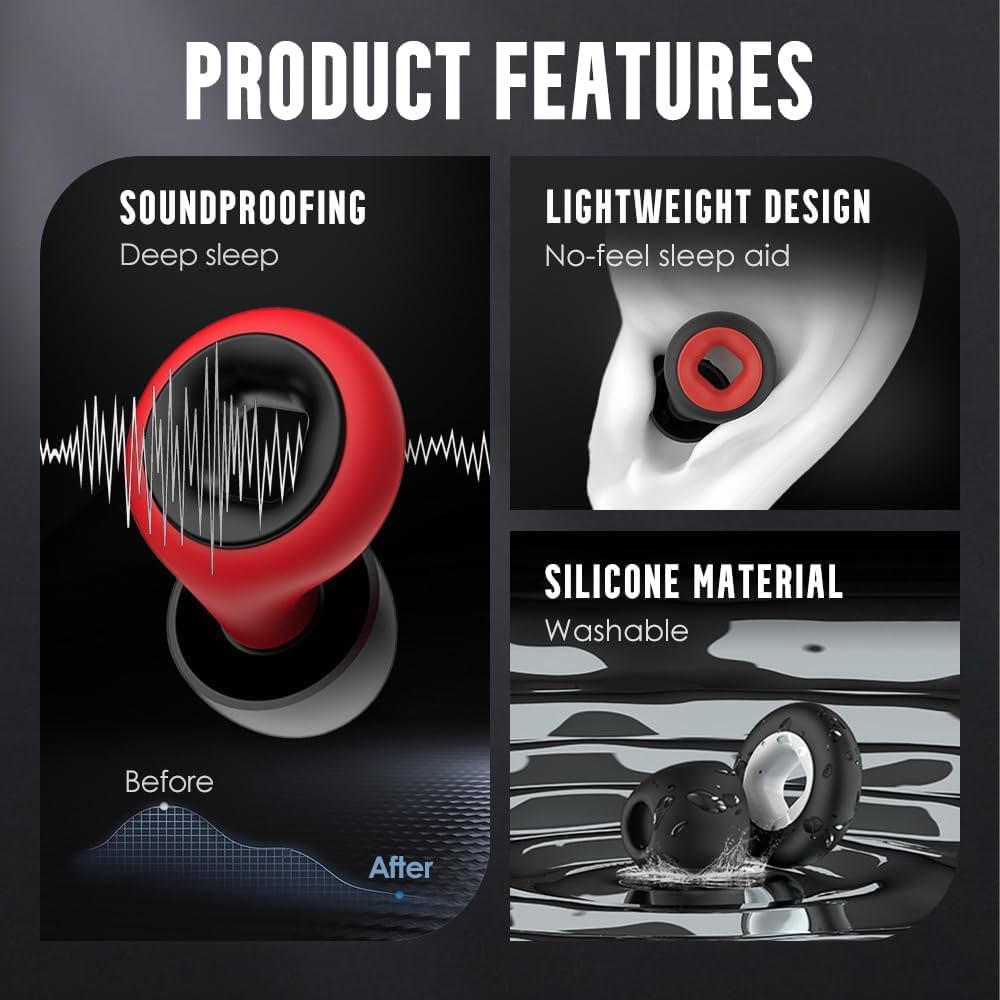 Ear Plugs for Sleeping Noise Cancelling,45db Motorcycle Ear Plugs for Noise Reduction with 8 Eartips,Reusable Silicone Earplugs for Sleep,Concerts,Work,Study,Snoring,Travel (Black and Red)