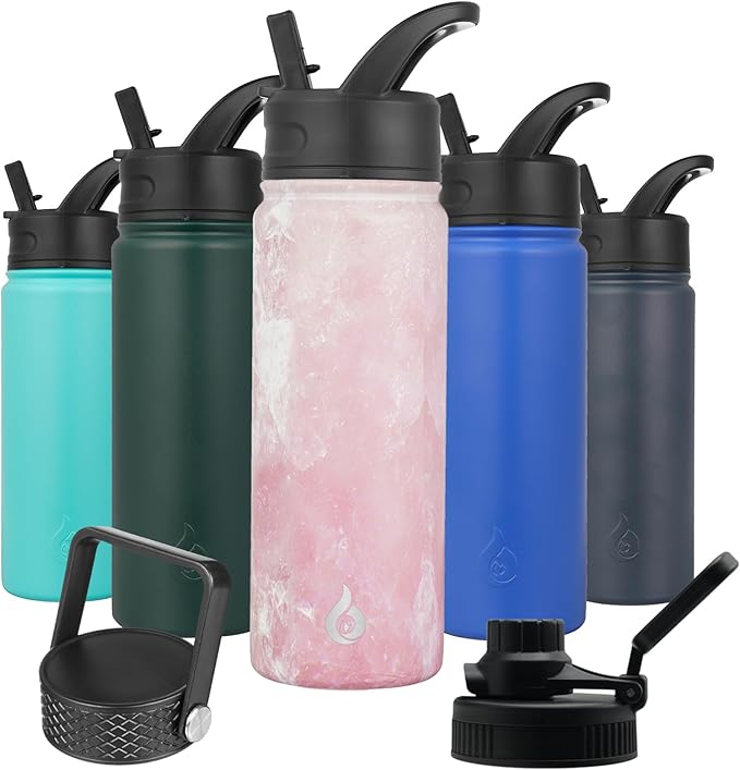 BJPKPK Insulated Water Bottles with Straw Lid, 22oz Cold & Hot Thermo, Stainless Steel Metal Water Bottle with 3 Lids, Reusable Thermo, Cups, Mugs for Daily Use-Blossom