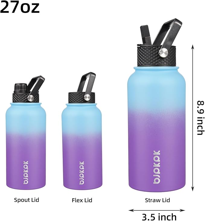BJPKPK Insulated Water Bottles with Straw Lid, 27oz Stainless Steel Water Bottle with 3 Lids, Leak Proof BPA Free Metal Thermo, Mugs, Tumblers, Keep Cold Hot -Ocean Dream