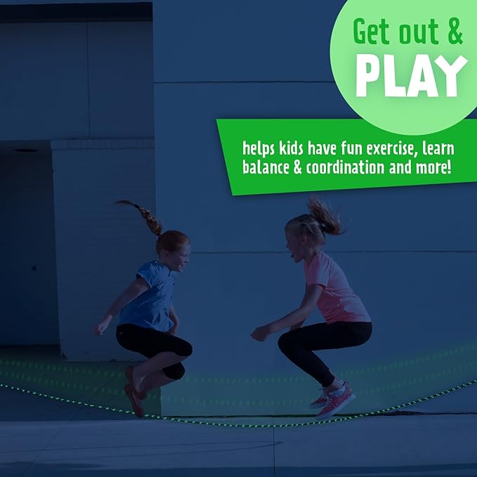 Just Jump It 16 Foot Glow in the Dark Jump Rope for Kids, Active Outdoor Youth Fitness Exercise Equipment, Braided Nylon Gym Accessories