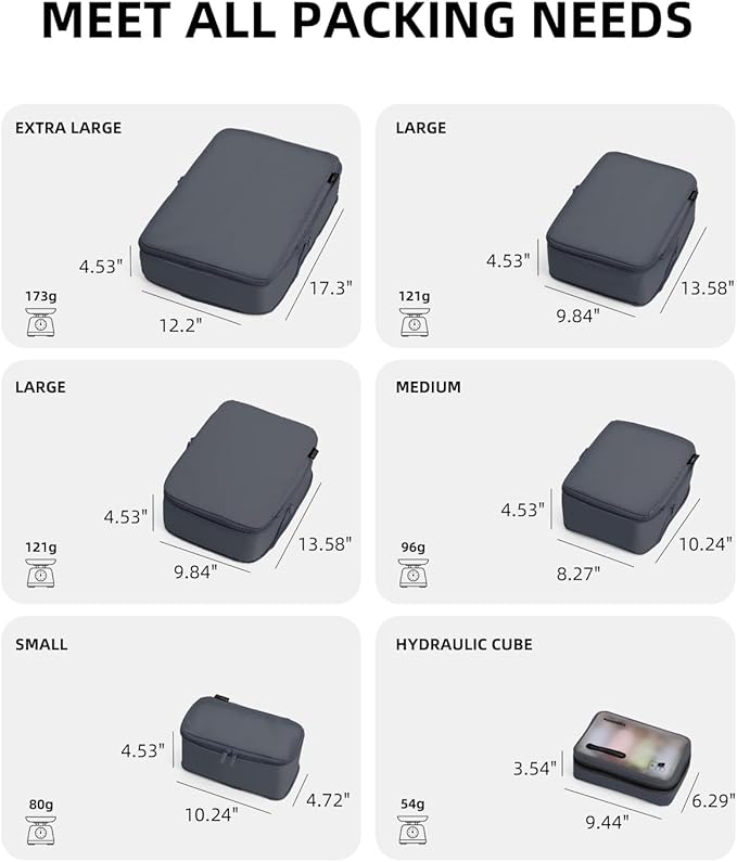 Compression Packing Cubes Travel, XL/L/M/S Luggage Organizers (6 Set, Charcoal Gray)