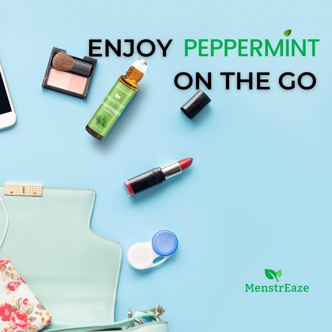 Peppermint Essential Oil Roll On, Migraine & Headache Support, High Potency, Mentha Piperita, 100% Pure Natural, Refreshing and Calming, Nausea Support, 10ml