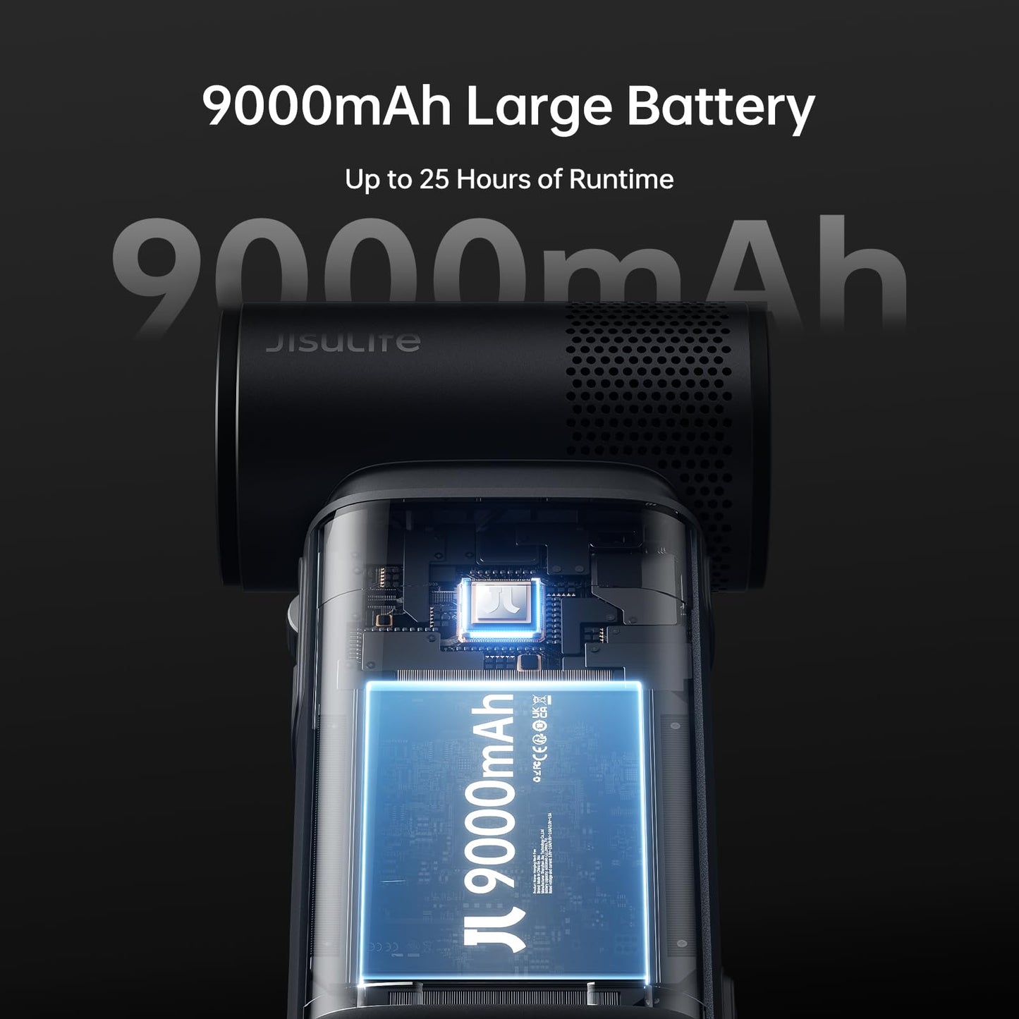 JISULIFE Portable Handheld Fan Ultra2, 9000mAh Max 25 Hrs, 5 IN 1, 100 Speed Turbo Fan Rechargeable 18W Power Bank with Flashlight, Metal Shell Multi-Function Travel Essentials Gifts for Men-Grey