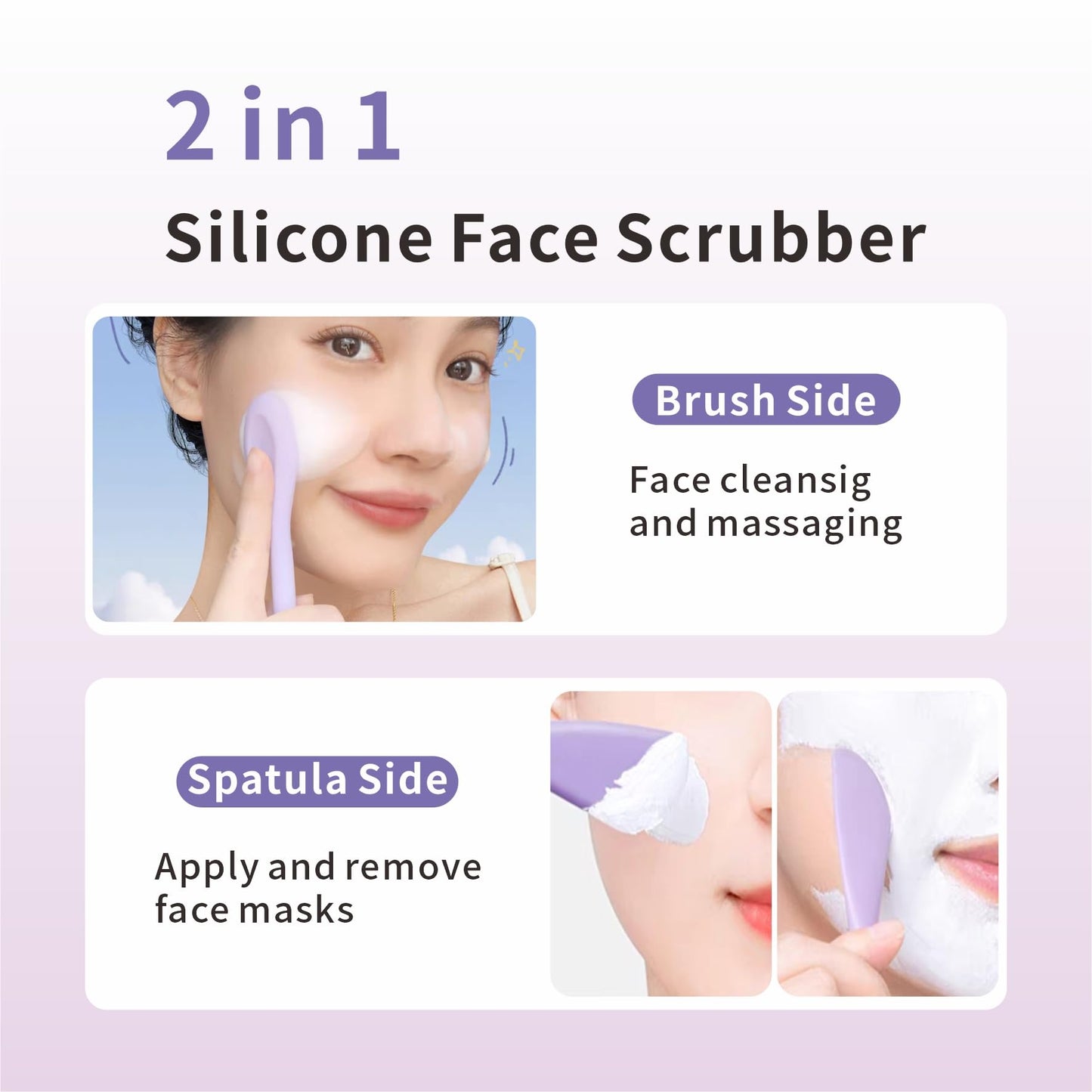 Blackhead Remover Tool,Silicone Face Scrubber, 2 in 1 Nose Pore Brush Scraper for Deep Cleansing,Face Skin Spatula, Nose Black Head Remover, Pore Cleaner Skin Care Tool for Men Women (Purple)